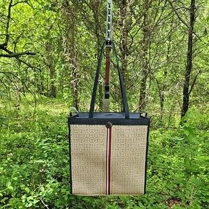 Tommy Hilfiger Beige Canvas Tote with Navy Trim and Red-White Stripe